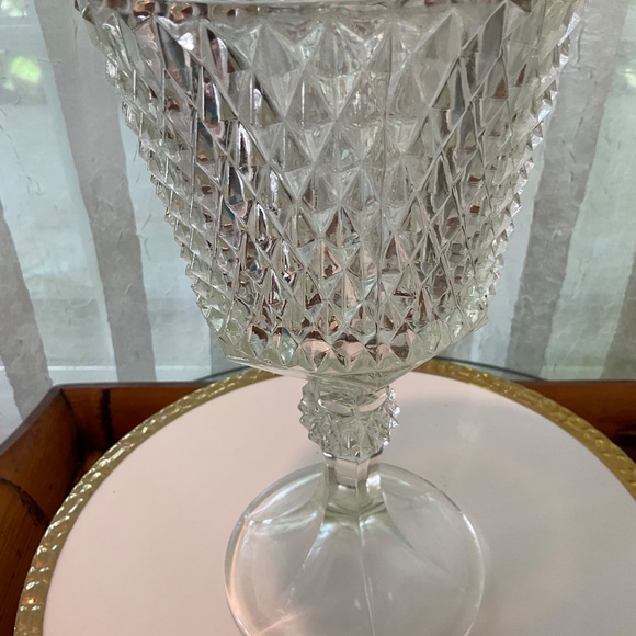 Vintage Large 15-1/2” Indiana Glass Tiara Diamond Point Apothecary Jar - Picture 4 of 13